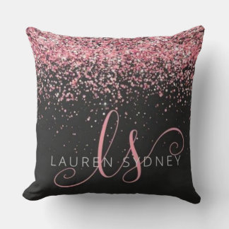 Rose Gold & Blush Pink Glitter Glam Monogram Name Kissen