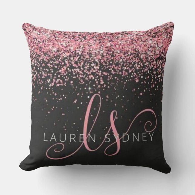 Rose Gold & Blush Pink Glitter Glam Monogram Name Kissen (Vorderseite)
