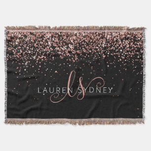 Rose Gold Blush Pink Glitzer Glam Monogram Name Decke