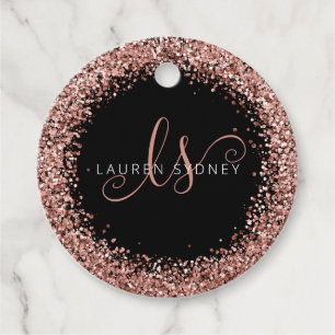 Rose Gold Blush Pink Glitzer Glam Monogram Name Geschenkanhänger