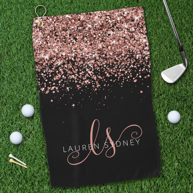 Rose Gold Blush Pink Glitzer Glam Monogram Name Golfhandtuch (Von Creator hochgeladen)
