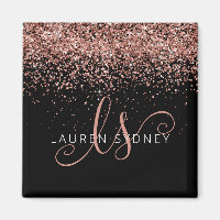 Rose Gold Blush Pink Glitzer Glam Monogram Name