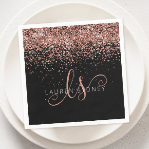 Rose Gold Blush Pink Glitzer Glam Monogram Name Serviette
