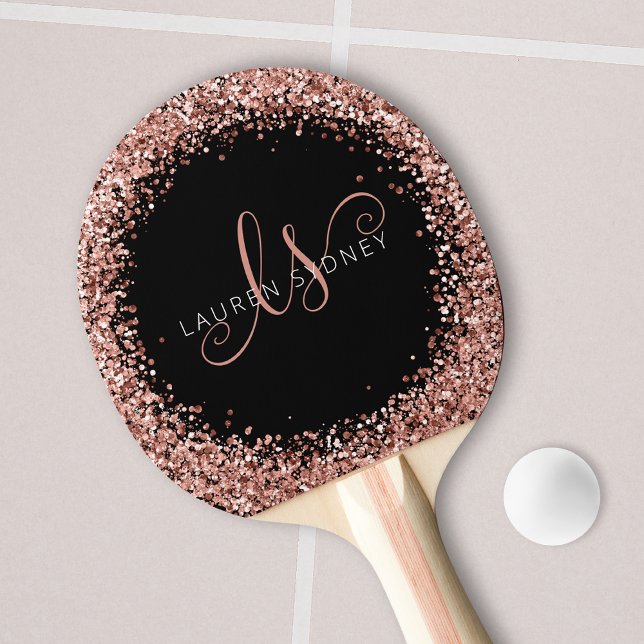 Rose Gold Blush Pink Glitzer Glam Monogram Name Tischtennis Schläger (Von Creator hochgeladen)