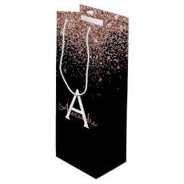 Rose Gold - Blush Pink Glitzer Luxus Monogramm Geschenktüte Für Weinflaschen