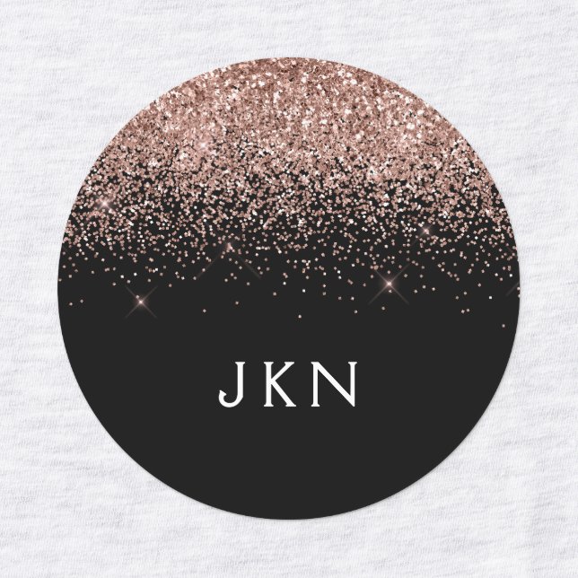 Rose Gold Blush Pink Glitzer Monogram Initialen Etiketten (Design 1)