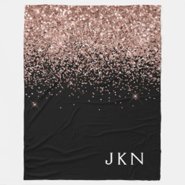 Rose Gold Blush Pink Glitzer Monogram Initialen Fleecedecke