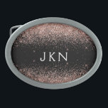 Rose Gold Blush Pink Glitzer Monogram Initialen Ovale Gürtelschnalle<br><div class="desc">Schwarz und Rose Gold - Schwarz Rosa Sparkle Glitzer Monogramm Name Gürtel Verschluss. Das macht den perfekten Abschluss,  süß 16 16.,  18.,  21.,  30.,  40.,  50.,  60.,  70.,  80.,  90.,  100. Geburtstag,  Hochzeit,  Brautparty,  Jubiläum,  Babydusche oder Junggeselinnen-Abschied Geschenk für jemanden,  der Luxus und Chic Stil Lieben glänze.</div>