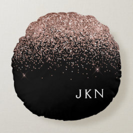 Rose Gold Blush Pink Glitzer Monogram Initialen Rundes Kissen