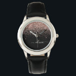 Rose Gold Blush Pink Glitzer Script Monogram Girl Armbanduhr<br><div class="desc">Schwarz und Rose Gold - Schwarz Rosa Sparkle Glitzer Script Monogram Name Watch. Das macht den perfekten 16 Geburtstag,  Hochzeit,  Brautparty,  Jubiläum,  Babydusche oder Junggeselinnen-Abschied Geschenk für jemanden,  der Lieben glamourösen Luxus und schicke Stile.</div>
