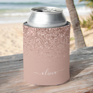 Rose Gold Blush Pink Glitzer Script Monogram Girl Dosenkühler