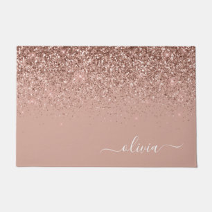 Rose Gold Blush Pink Glitzer Script Monogram Girl Fußmatte
