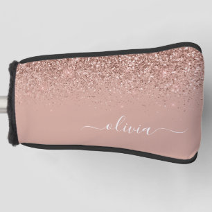 Rose Gold Blush Pink Glitzer Script Monogram Girl Golf Headcover