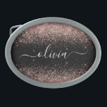 Rose Gold Blush Pink Glitzer Script Monogram Girl Ovale Gürtelschnalle<br><div class="desc">Schwarz und Rose Gold - Schwarz Rosa Sparkle Glitzer Script Monogram Name Gürtel Schnalle. Das macht den perfekten Abschluss,  süß 16 16.,  18.,  21.,  30.,  40.,  50.,  60.,  70.,  80.,  90.,  100. Geburtstag,  Hochzeit,  Brautparty,  Jubiläum,  Babydusche oder Junggeselinnen-Abschied Geschenk für jemanden,  der Luxus und Chic Stil Lieben glänze.</div>