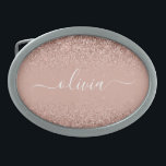 Rose Gold Blush Pink Glitzer Script Monogram Girl Ovale Gürtelschnalle<br><div class="desc">Rose Gold - Schwarz Rosa Sparkle Glitzer Script Monogramm Name Gürtel Schnalle. Das macht den perfekten Abschluss,  süß 16 16.,  18.,  21.,  30.,  40.,  50.,  60.,  70.,  80.,  90.,  100. Geburtstag,  Hochzeit,  Brautparty,  Jubiläum,  Babydusche oder Junggeselinnen-Abschied Geschenk für jemanden,  der Luxus und Chic Stil Lieben glänze.</div>