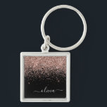 Rose Gold Blush Pink Glitzer Script Monogram Girl Schlüsselanhänger<br><div class="desc">Rose Gold - Rosa und schwarz Sparkle Glitzer Script Monogram Name Keychains (Key Chain). Das macht den perfekten 16 Geburtstag,  Hochzeit,  Brautparty,  Jubiläum,  Babydusche oder Junggeselinnen-Abschied Geschenk für jemanden,  der Lieben glamourösen Luxus und schicke Stile.</div>