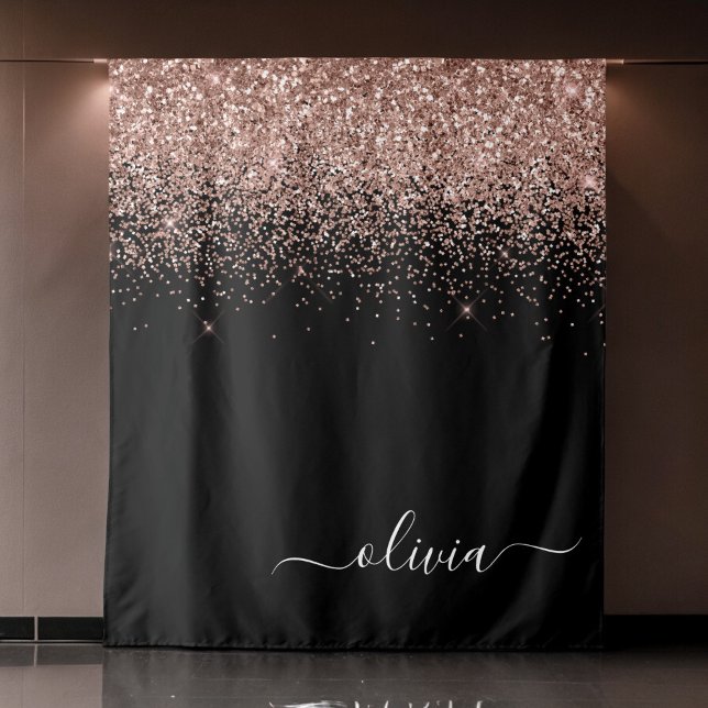 Rose Gold Blush Pink Glitzer Script Monogram Girl Wandteppich (Von Creator hochgeladen)