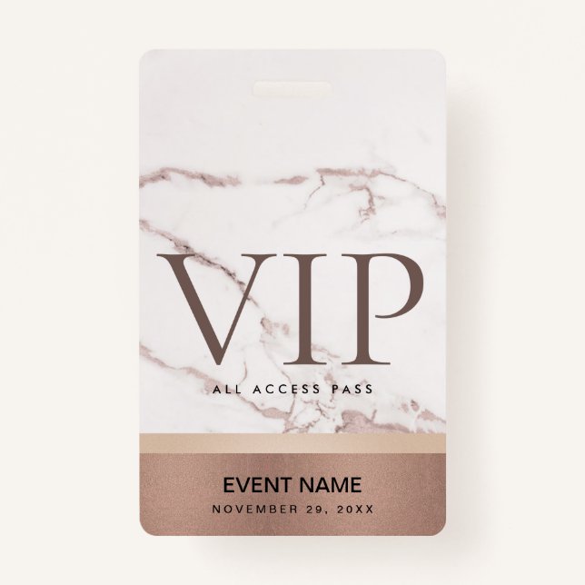 Rose GOLD BLUSH PINK MARBLE VIP EREIGNIS ZUGRIFF P Ausweis (Vorderseite)