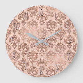 Rose Gold Blush Pink Modernes Glam Damask Große Wanduhr
