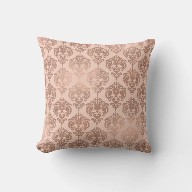 Rose Gold Blush Pink Modernes Glam Damask Kissen (Vorderseite)