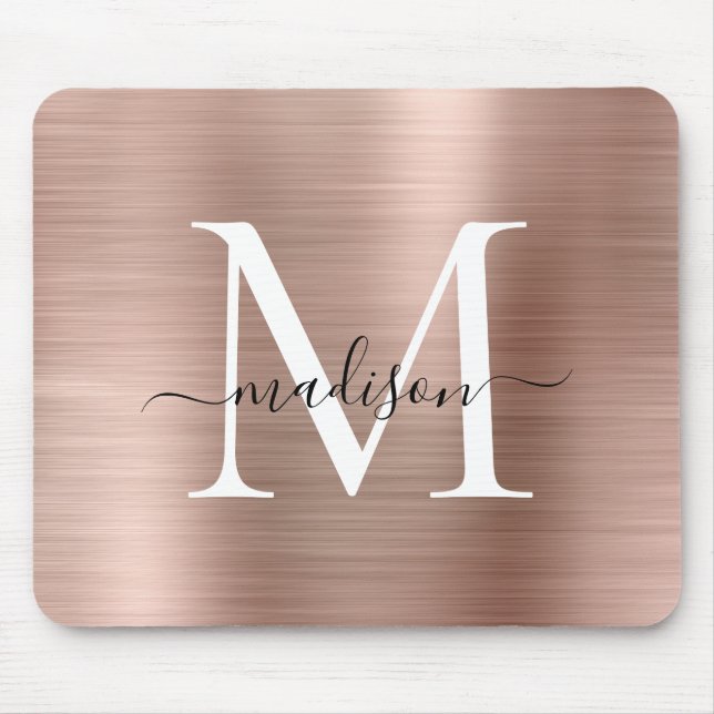 Rose Gold Blush Pink Pinselstrich Monogram Script Mousepad (Vorne)