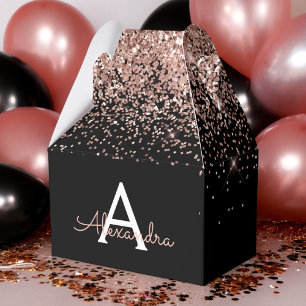 Rose Gold Blush Pink Schwarz Glitter Monogramm Geschenkschachtel