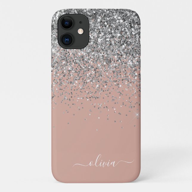 Rose Gold Blush Pink Silber Glitzer Monogramm Case-Mate iPhone Hülle (Rückseite)