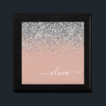 Rose Gold Blush Pink Silber Glitzer Monogramm Erinnerungskiste<br><div class="desc">Rose Gold - Schwarz Rosa und Silber Sparkle Glitzer Script Monogram Name Juwelry Keepake Box. Dies macht den perfekten Abschluss,  Geburtstag,  Hochzeit,  Brautparty,  Jubiläum,  Babydusche oder Junggeselinnen-Abschied Geschenk für jemanden,  die Lieben glamourösen Luxus und schicke Stile.</div>