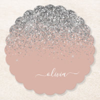 Rose Gold Blush Pink Silber Glitzer Monogramm