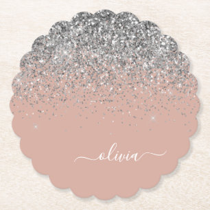 Rose Gold Blush Pink Silber Glitzer Monogramm Untersetzer
