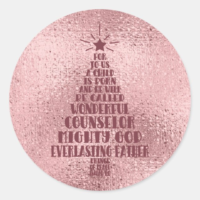 Rose Gold Blush Rosa Christliches Weihnachtsbuch Runder Aufkleber (Vorderseite)