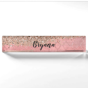 Rose Gold Blush Rosa Glamour Funkeln Knistern Chic Namensplakette