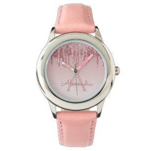 Rose Gold Blush Rosa Glitter und Funkeln Armbanduhr