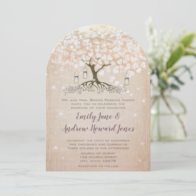 Rose Gold Blush Rosa Herzklopfen Hochzeit Einladung (Stehend Vorderseite)