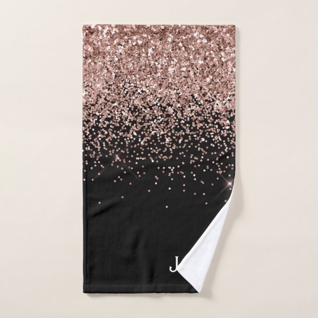 Rose Gold Blush Rose Noir Paillettes Monogramme Fé (Serviette à main)