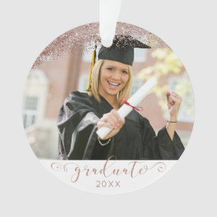 Rose Gold & Blush Script Graduate Foto Keepake Ornament