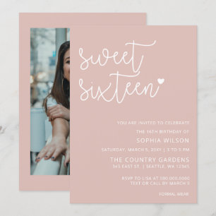 Rose Gold Blush Script Sweet 16 Birthday Foto Inv Einladung