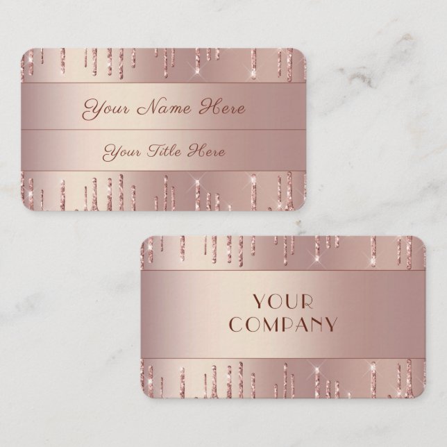 Rose Gold Blush Shiny Glitzer Tropfen Visitenkarte (Vorne/Hinten)