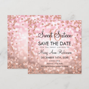Rose Gold Blush Sweet 16 Sechzehn Glitzer Lichter Einladung