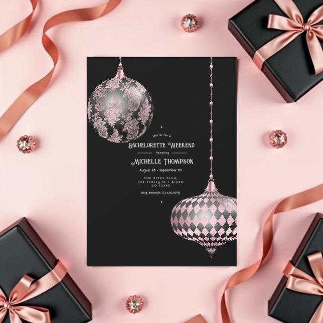 Rose Gold, Blush und Black Christmas Bachelorette Einladung (Rose Gold and Blush Christmas Bachelorette Party Invitation)