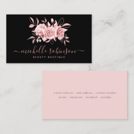Rose Gold Blush Weibliche Blumenschrift Schwarz  Visitenkarte