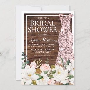 Rose Gold Blush White Border Rustikales Brautparty Einladung