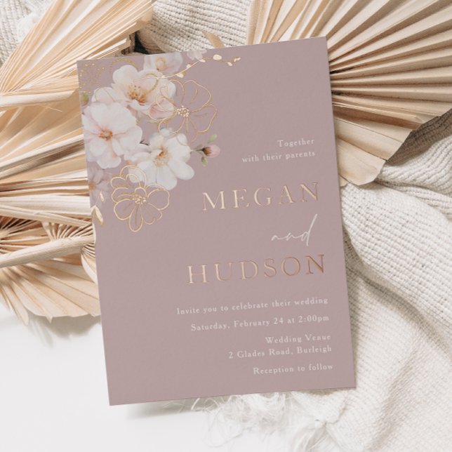 Rose Gold & Blush Wildblumen Hochzeit Dusty Rose Folieneinladung (Von Creator hochgeladen)