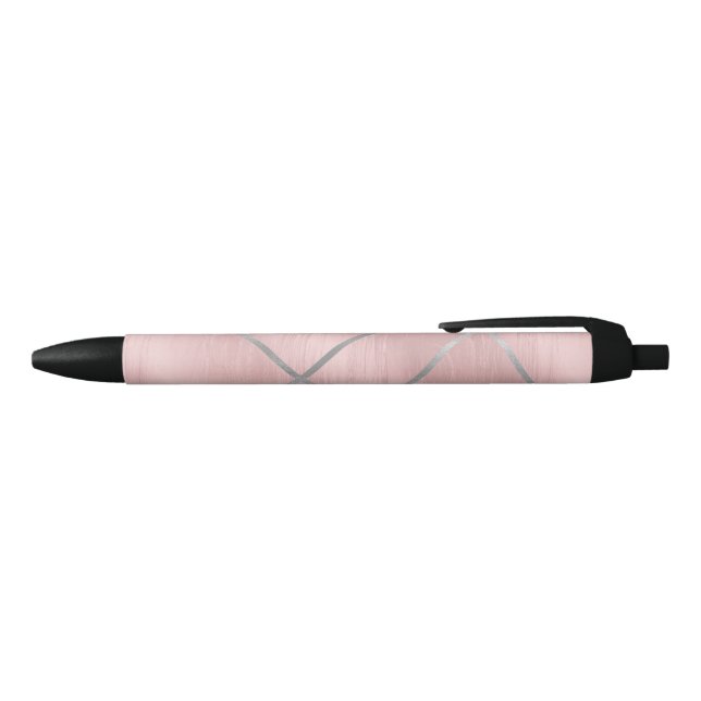 Rose Gold Blushing Pink & Silver Lines Chic Office Kugelschreiber (Oberseite)