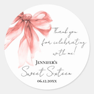 Rose Gold Bogen Coquette Schrift Süße 16 Danke Runder Aufkleber