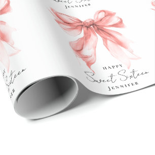 Rose Gold Bogen Coquette Schrift Süße 16 Party  Geschenkpapier