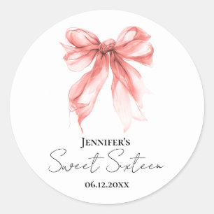 Rose Gold Bogen Coquette Schrift Süße 16 Party  Runder Aufkleber