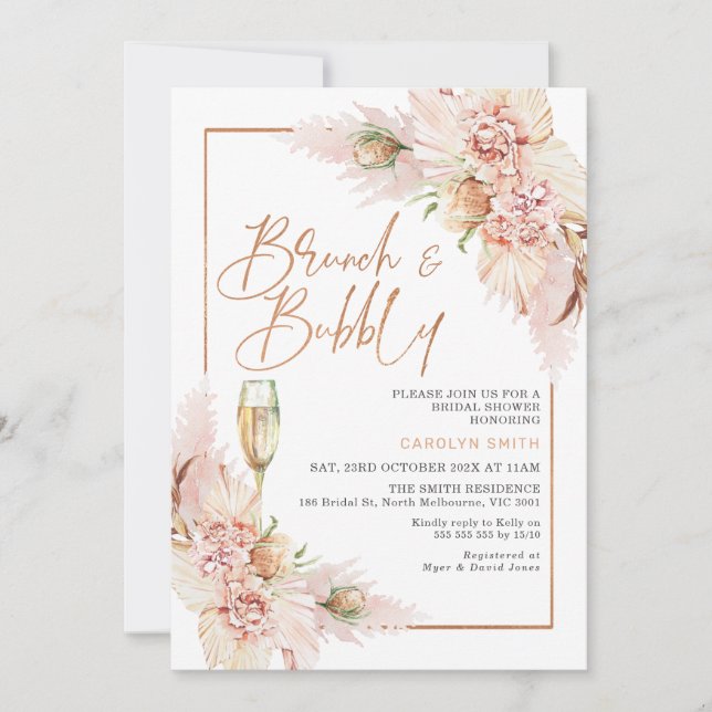 Rose Gold Boho Dry Floral Brautparty Einladung (Vorderseite)