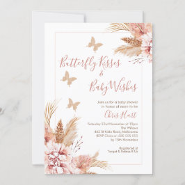 Rose Gold Boho Floral Butterfly Kisses Baby Dusche Einladung