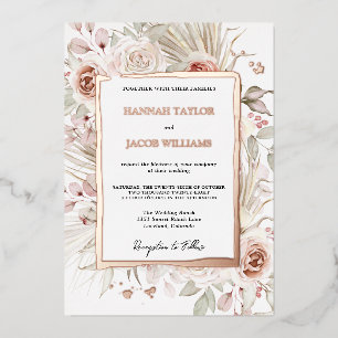 Rose Gold Boho Rustic Floral Wedding Folieneinladung